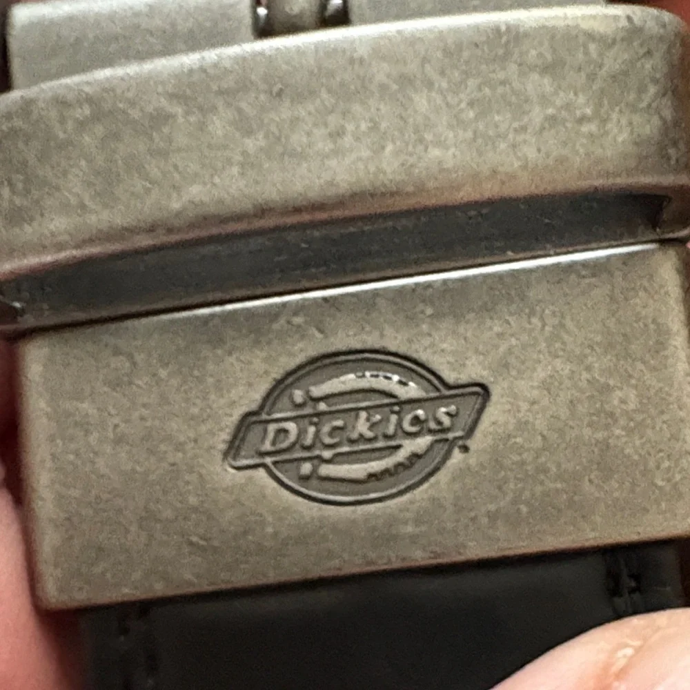 Dickies Dark Leather Reversible Belt with Metallic Buckle